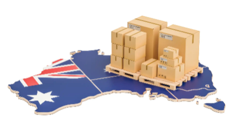 Top 10 Australian exports - map of Australia with shipping boxes on it