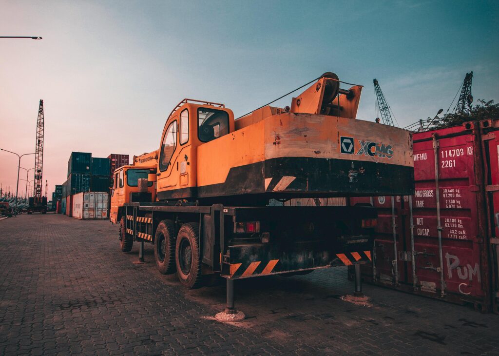 Close up of containerized shipping at a dockyard