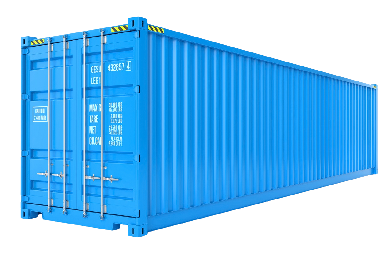 A blue shipping container used for sea freight services