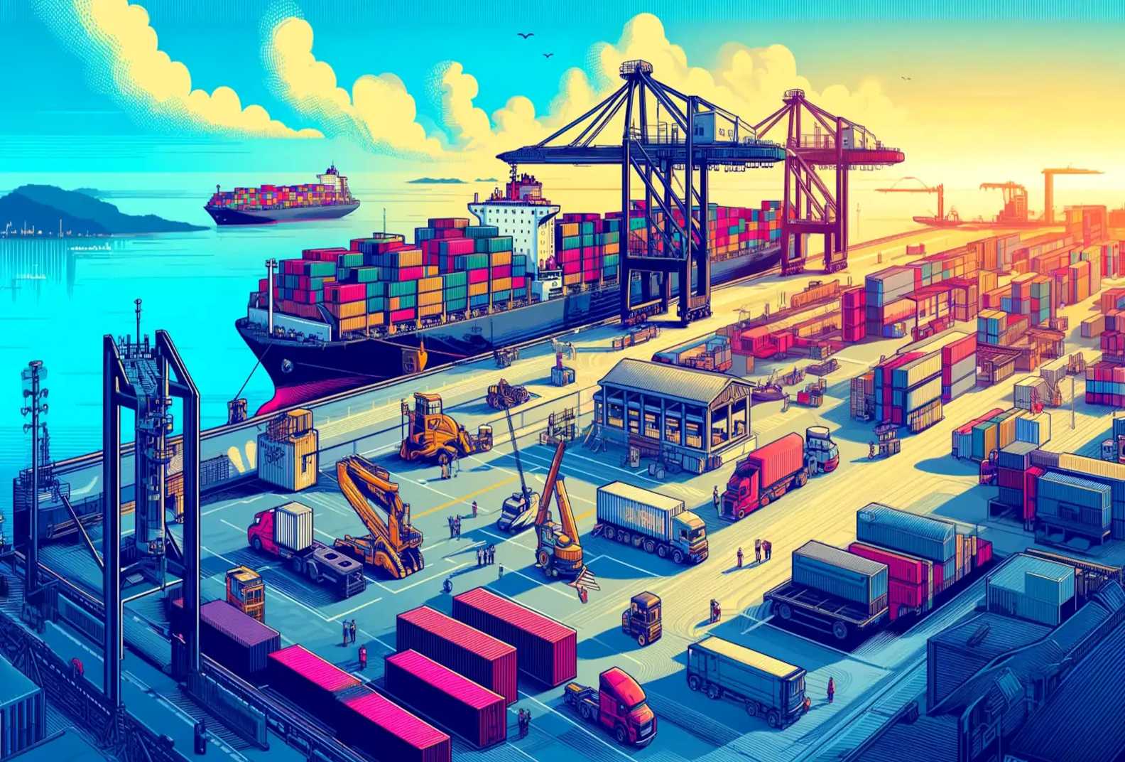 NZ freight forwarding – Vector image of a busy port